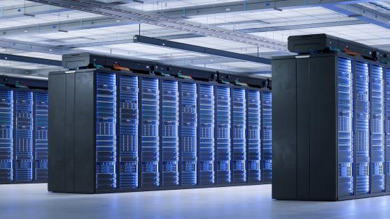 Rows of servers in Artificial Intelligence Training Cluster